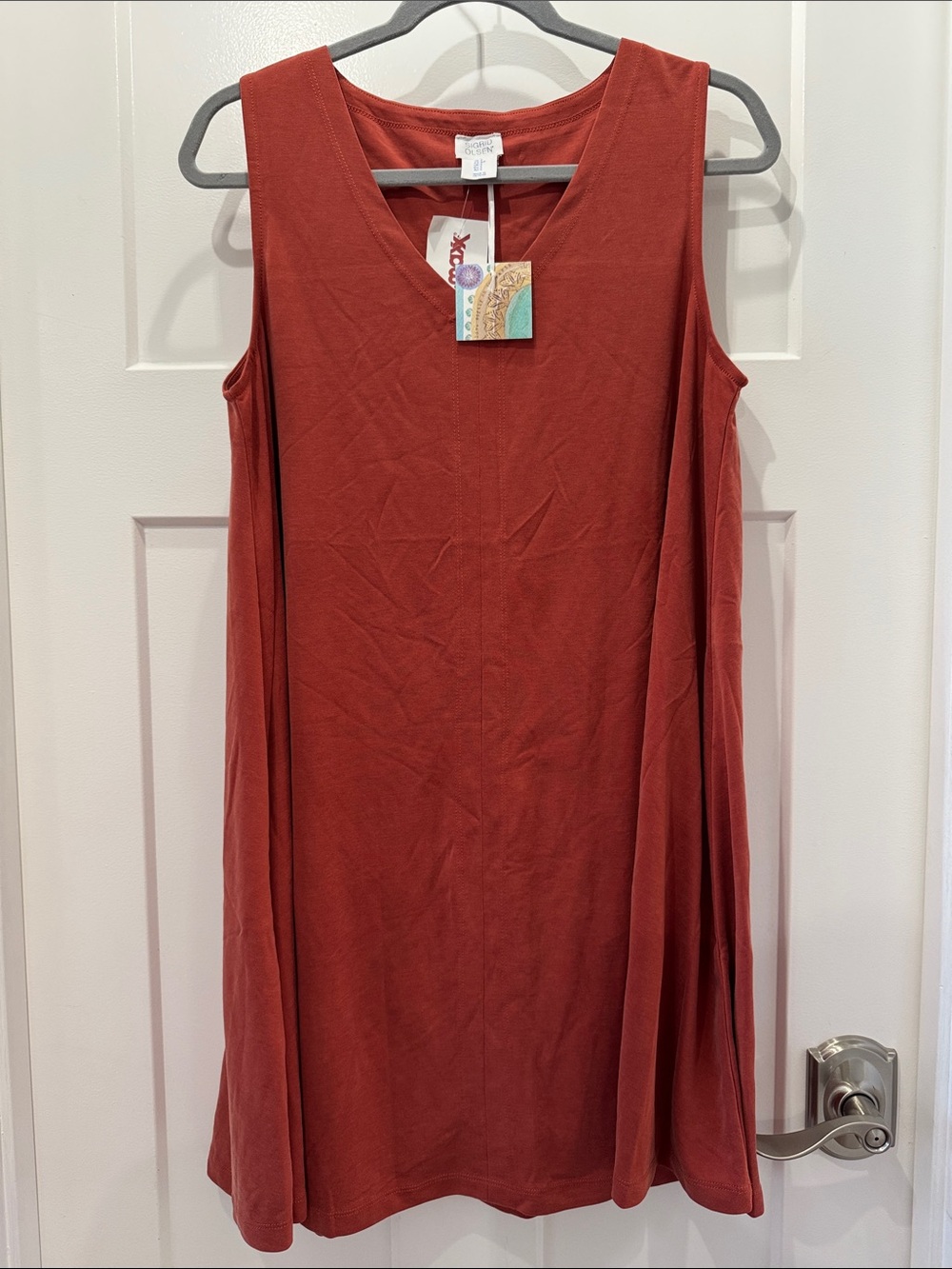 NWT Sigrid Olsen Burnt Orange Sleeveless V-Neck Dress Size Small